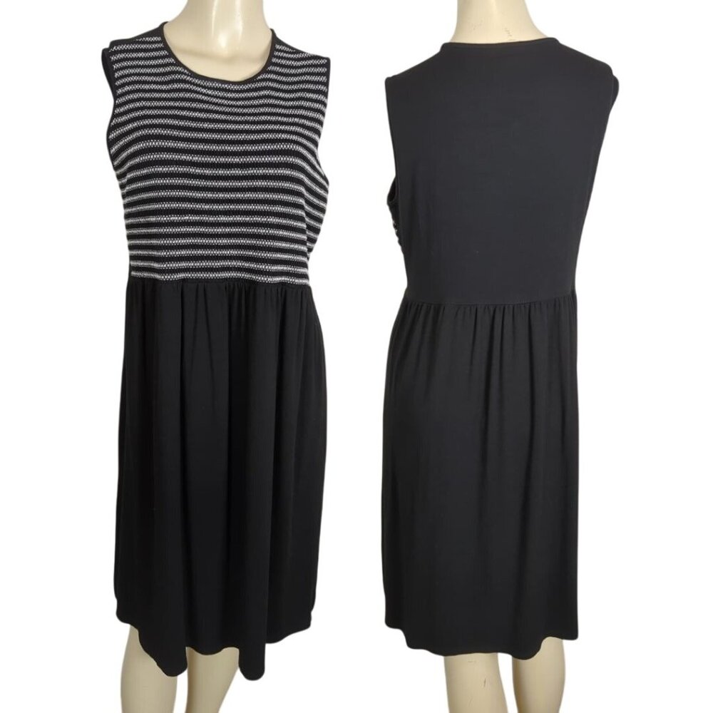 J. Jill Wearever Black White Striped Sleeveless Knit Comfortable pullover Dress